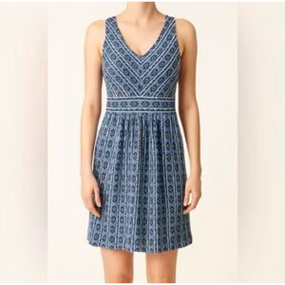 Maeve anthropologie dress size 0 blue tank cotton blend knit flare lazuli Aztec - Picture 2 of 13